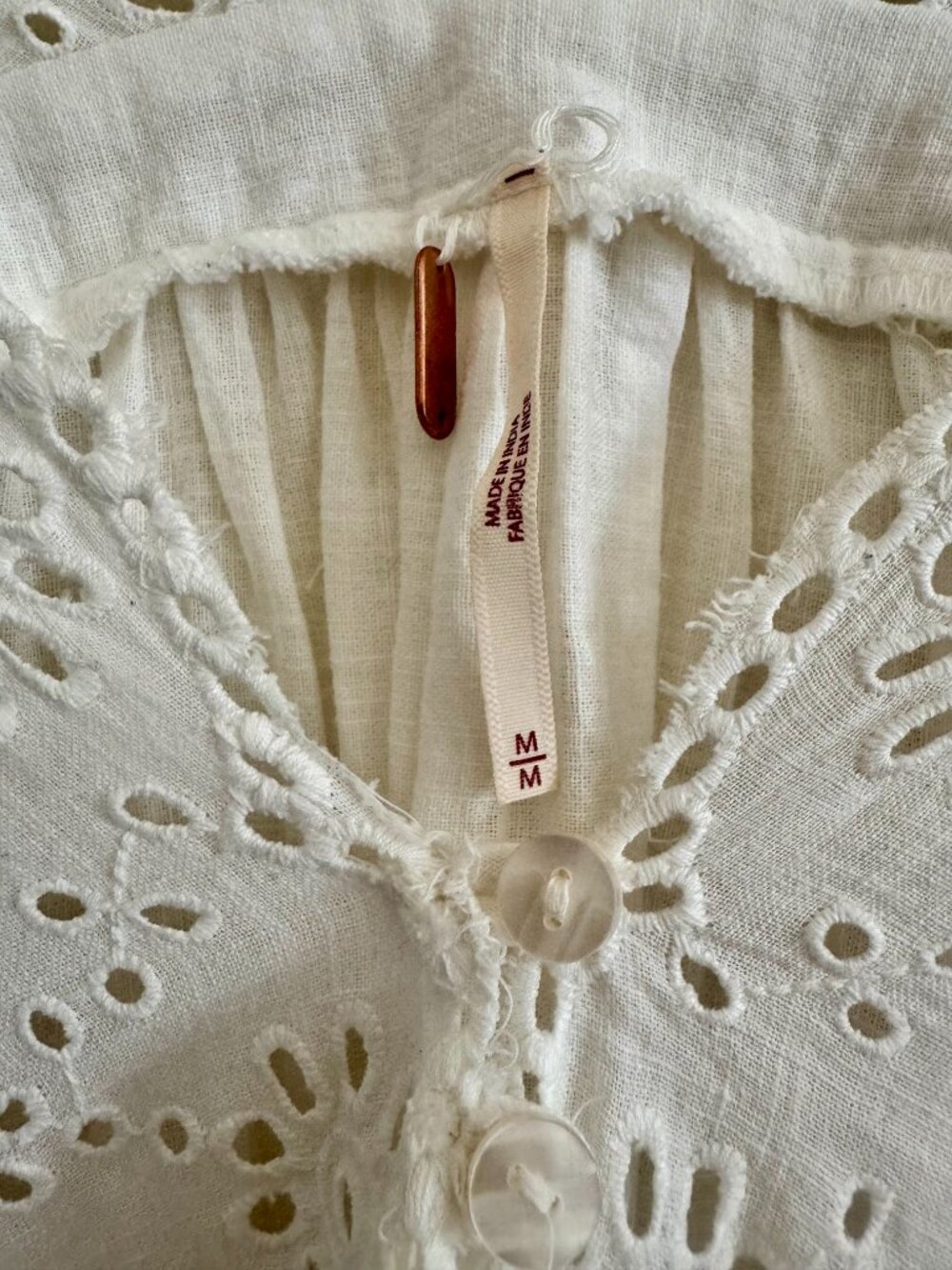 Free People Cotton Costa Eyelet Bohemian Peasant Top Size M - Picture 5 of 8